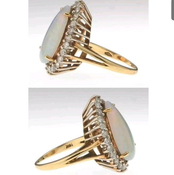 Sold Vintage 18k Gold Opal Diamond Halo Ring - Picture 10 of 13